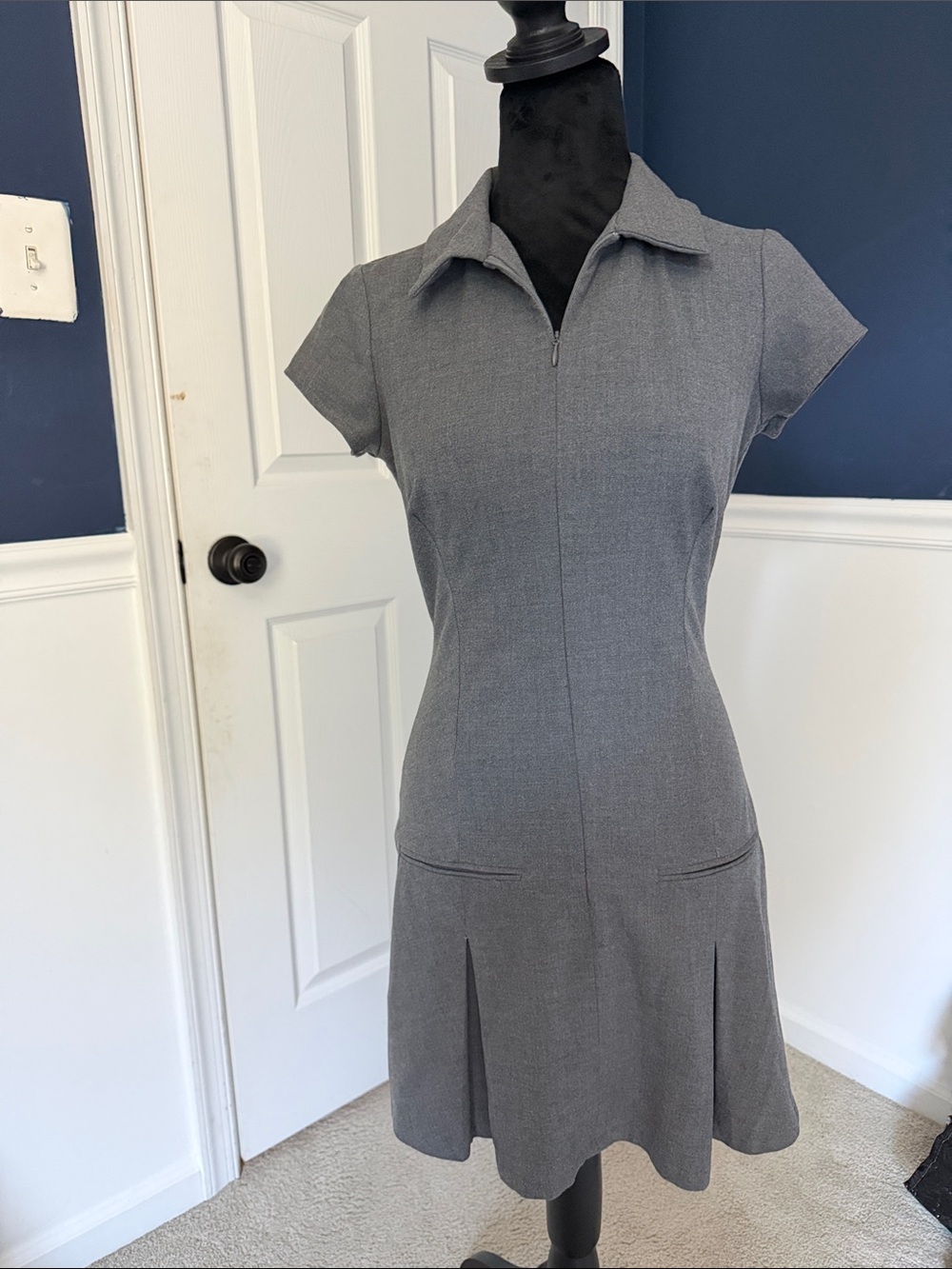 Zara Gray Cap-Sleeve Zip Front Mini Dress